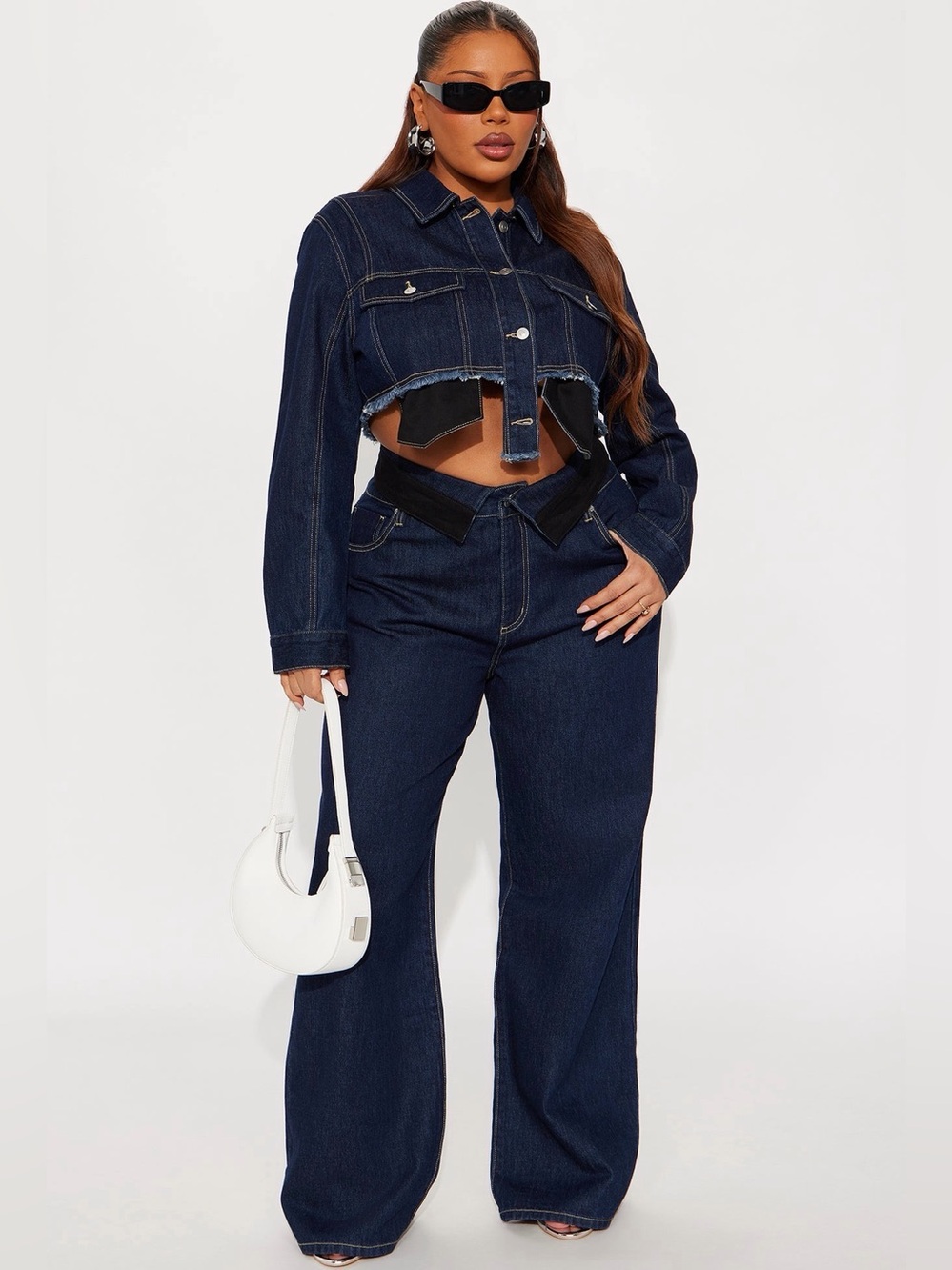 Fashion Nova Plus Size Dark Denim Washed Pant Set